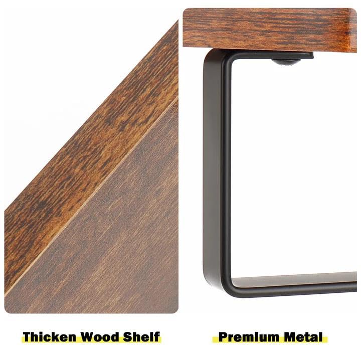 Winmien Hand Towel Holder/Towel Ring with Wooden Shelf, Hand Towel Rack, Hand Towel Hanger for Bathroom, Corner Bath Accessories Wall Mounted, Matte Black (9.2"-Diamond Shaped) - Image 2