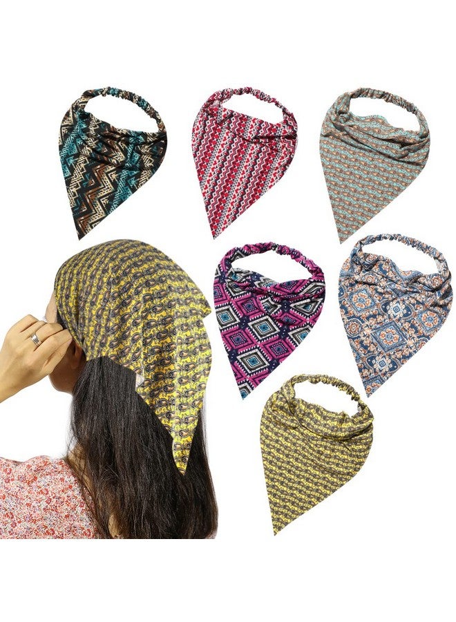 Vercret 6 Pack Boho African Hair Scarf Headband For Women Elastic Bandanas Scarves Headwrap Triangle Kerchief Large Non Slip Hair Accessories For Teen Girls - Image 1