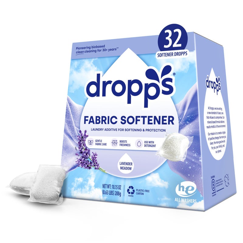 Dropps Laundry Fabric Softener Pods, Lavender Meadow (32 Pods) - Laundry Additive for Softening & Protection - HE Compatible Mineral Based Ingredients Laundry Supplies - Image 1