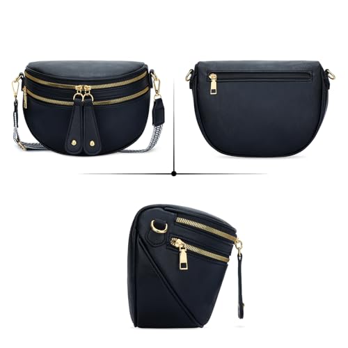 KKXIU Crossbody Sling Bag for Women Trendy Fanny Pack Vegan Leather Chest Bag (All Black) - Image 4