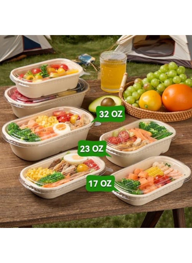 يلا جوي 23 أونصة حاويات تحضير وجبات يمكن التخلص منها، أوعية سلطة من ورق ألياف قصب السكر مع أغطية حاويات طعام للماكروويف للمعكرونة والبريتو وبقايا الطعام (50 قطعة) - Image 5