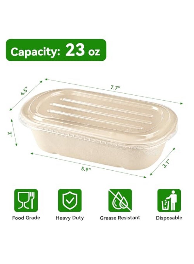يلا جوي 23 أونصة حاويات تحضير وجبات يمكن التخلص منها، أوعية سلطة من ورق ألياف قصب السكر مع أغطية حاويات طعام للماكروويف للمعكرونة والبريتو وبقايا الطعام (50 قطعة) - Image 2