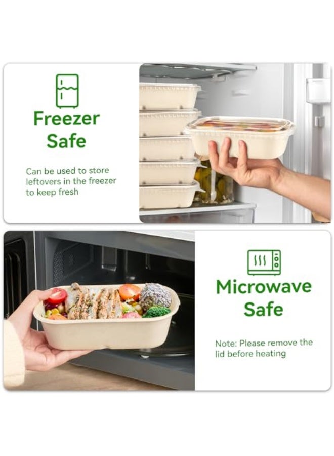 يلا جوي 23 أونصة حاويات تحضير وجبات يمكن التخلص منها، أوعية سلطة من ورق ألياف قصب السكر مع أغطية حاويات طعام للماكروويف للمعكرونة والبريتو وبقايا الطعام (50 قطعة) - Image 4