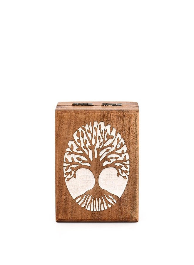NIRMAN Jewelry Boxes Acacia Wood Whitewashed Tree of Life Wooden Jewelry Box Organizer for Rings, Earrings, Necklaces & More (4" X 4" X 2.5") - Image 2