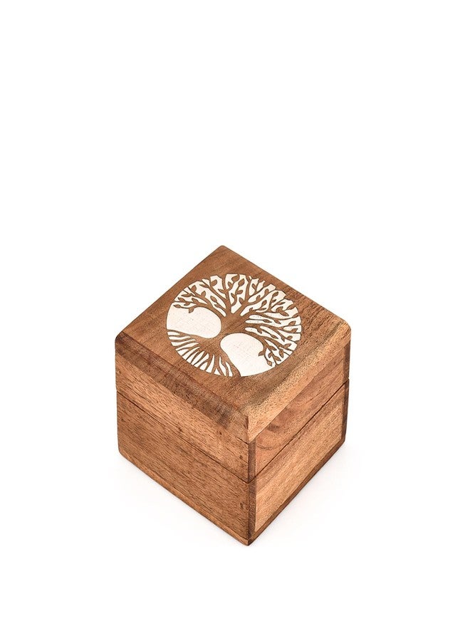 NIRMAN Jewelry Boxes Acacia Wood Whitewashed Tree of Life Wooden Jewelry Box Organizer for Rings, Earrings, Necklaces & More (4" X 4" X 2.5") - Image 1