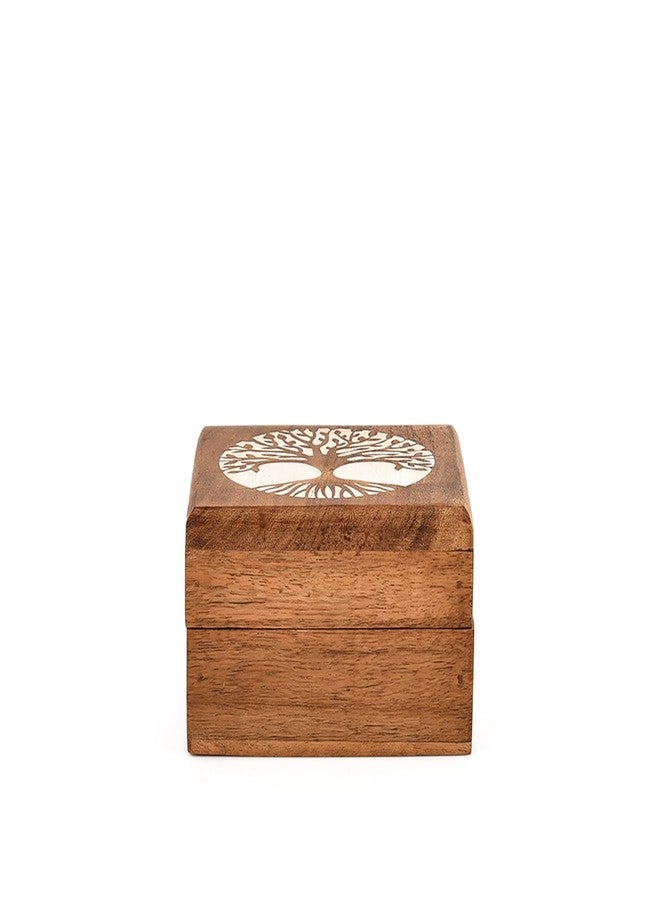 NIRMAN Jewelry Boxes Acacia Wood Whitewashed Tree of Life Wooden Jewelry Box Organizer for Rings, Earrings, Necklaces & More (4" X 4" X 2.5") - Image 3