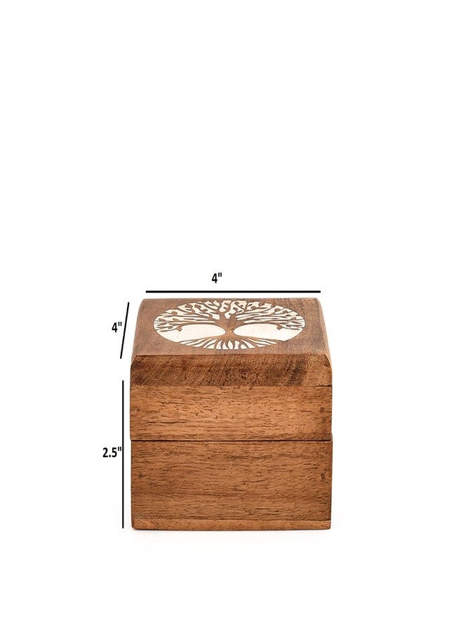 NIRMAN Jewelry Boxes Acacia Wood Whitewashed Tree of Life Wooden Jewelry Box Organizer for Rings, Earrings, Necklaces & More (4" X 4" X 2.5") - Image 5