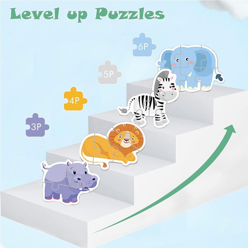 KASTWAVE Toddler Puzzle Animal Shape Wooden Block Montessori Jigsaw Puzzle with Board Level-Up Puzzles for Beginner Preschool Learning Toys for Kids Educational Games Kindergarten Gifts for Boys Girls - Image 2