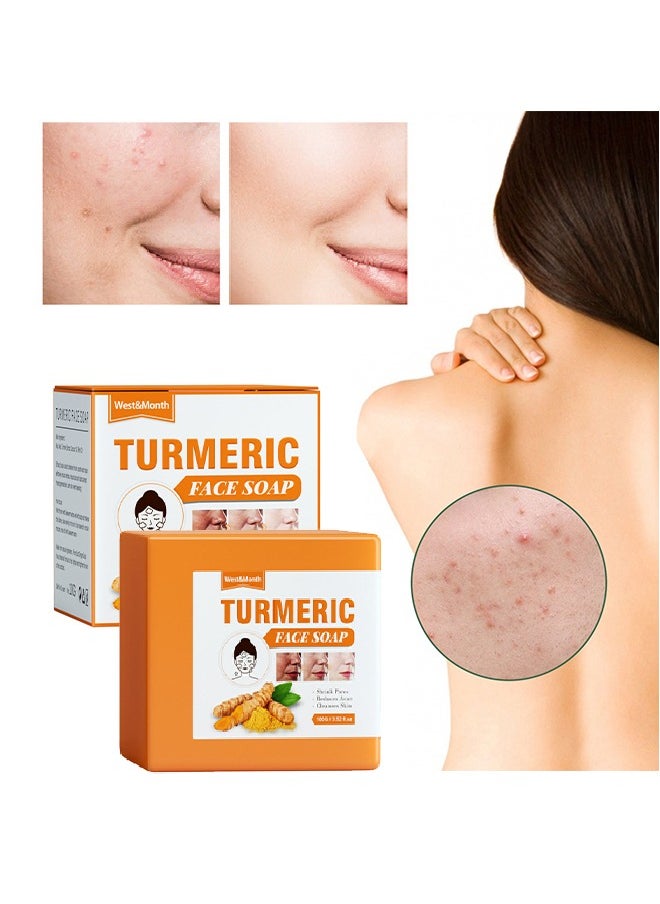 West&Month Turmeric Face Soap, Moisturizing Turmeric Soap For Face And Body, Shrink Pores Reduces Acne ,Soft And Smoother Skin Reduce Pigmentation, Multiple Parts Can Be Used 100g  - Image 1
