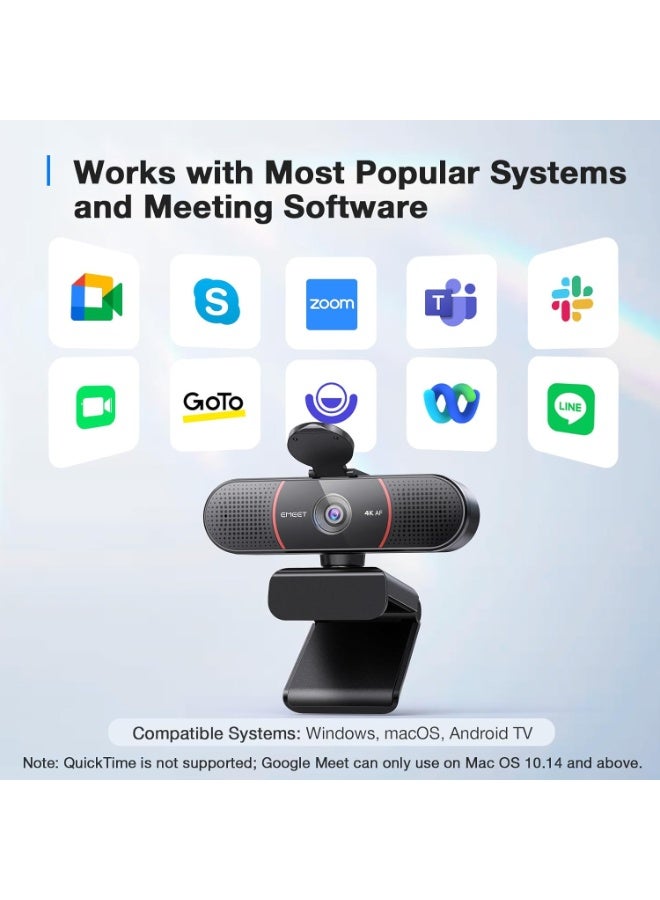 EMEET C960 4K Webcam for PC, 4K UHD Sony Sensor, PDAF Auto Focus, Dual AI Noise-Cancelling Mics, Auto Light Correction, 73° FOV, Plug&Play Webcam... - Image 2