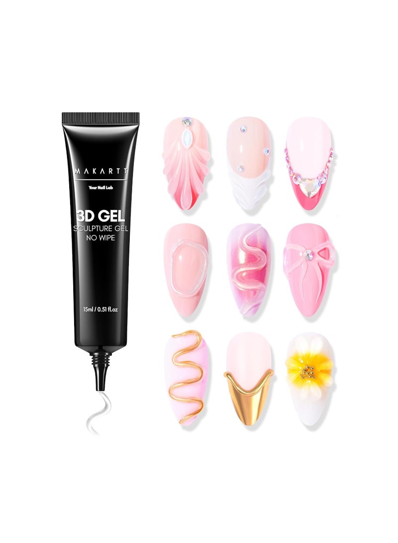 MAKARTT Makartt 3D Nail Gel Nail Art - Sculpting Gel Nail Glue 15g No Wipe Clear Gel Polish for Nail Designs DIY Nail Art for Drawing, Molding, Sculpture and Decoration 