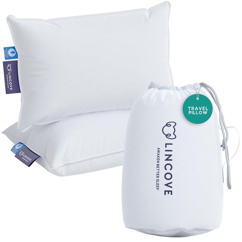 Lincove Lincove Canadian Down Feather Travel Pillow Pack of 2  Luxury Pillows to Support Head Neck While Sleeping on Airplanes Cars Hotels  Home  Comfortable Vacation Sleeping Essential 13x18 