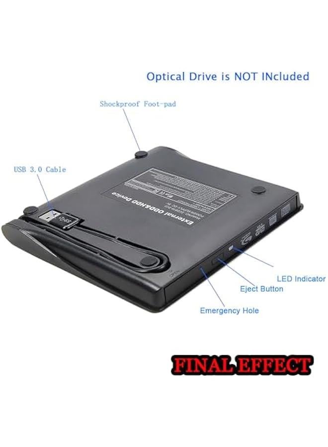 Arabest Super Slim USB 3.0 External Optical Drive Case for Laptops/Desktops - Mounts SATA Drive - Black Kit  - Image 3