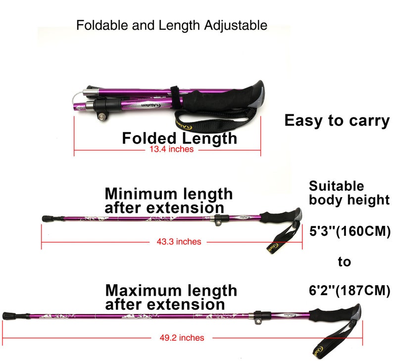 A ALAFEN Aluminum Collapsible Ultralight Travel Trekking Hiking Pole for Men and Women (Fits 5'3" - 6'2"), Single Pole (1 Pack), Purple - Image 4