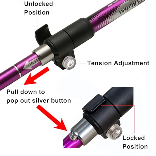 A ALAFEN Aluminum Collapsible Ultralight Travel Trekking Hiking Pole for Men and Women (Fits 5'3" - 6'2"), Single Pole (1 Pack), Purple - Image 3