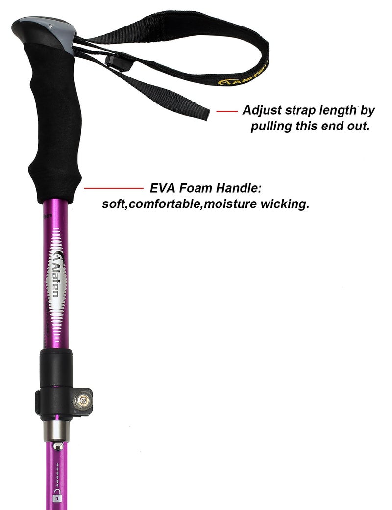 A ALAFEN Aluminum Collapsible Ultralight Travel Trekking Hiking Pole for Men and Women (Fits 5'3" - 6'2"), Single Pole (1 Pack), Purple - Image 5