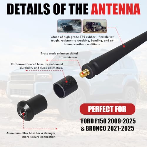 Kerros 7 Inches Short Antenna for Ford F150 2009-2025 & Bronco 2021-2025, Rubber Replacement Antenna, F150 Accessories, Internal Copper Coil for Enhanced AM/FM Reception & Car Wash Proof, Easy Installation - Image 3