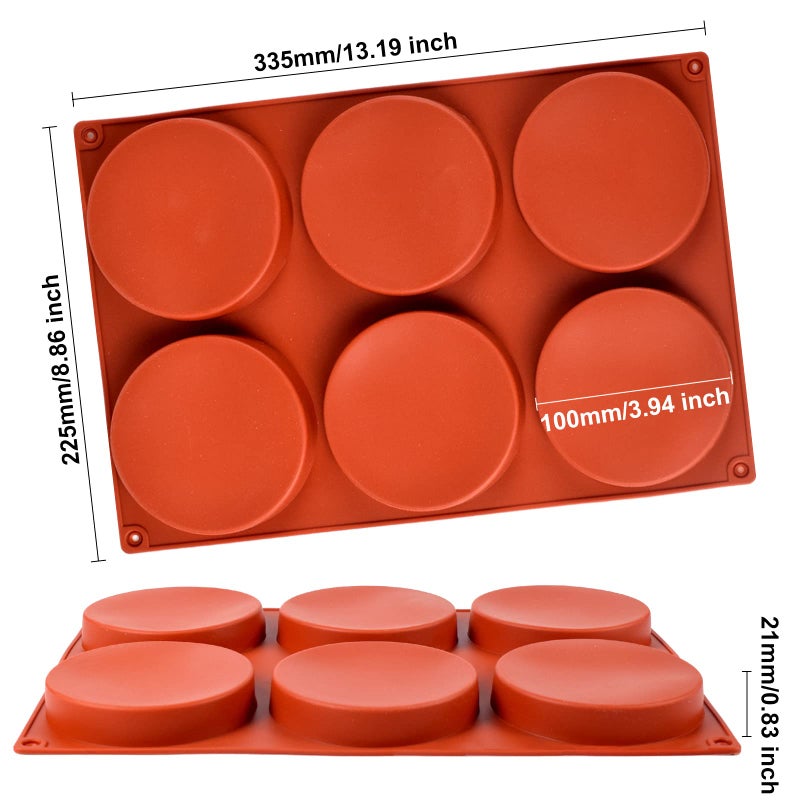 Goensjt 2 Pack Large Silicone Molds for Baking/Non-Stick 4 inch 6-Cavity Round Silicone Baking Mold for Whoopie Pie Pan, Corn Bread, Candy, Eggs, Muffin, Soap, - Image 2