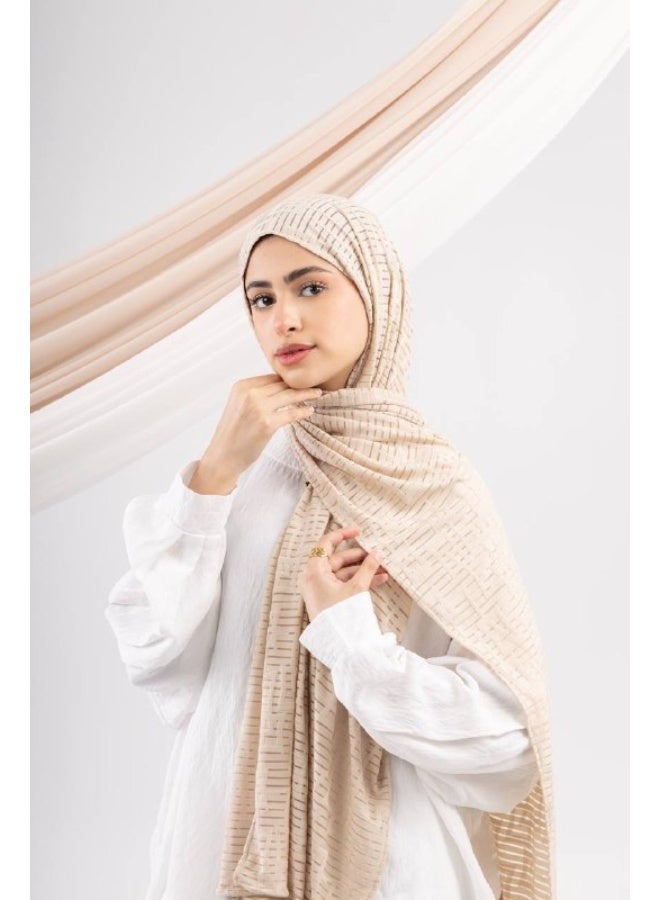 Le Voile Premium Textured Striped Hijab – Elegant Nude Beige - Image 1
