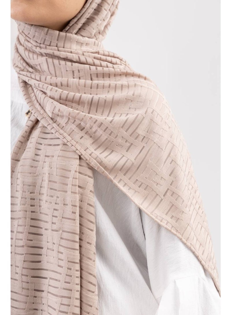 Le Voile Premium Textured Striped Hijab – Elegant Nude Beige - Image 2