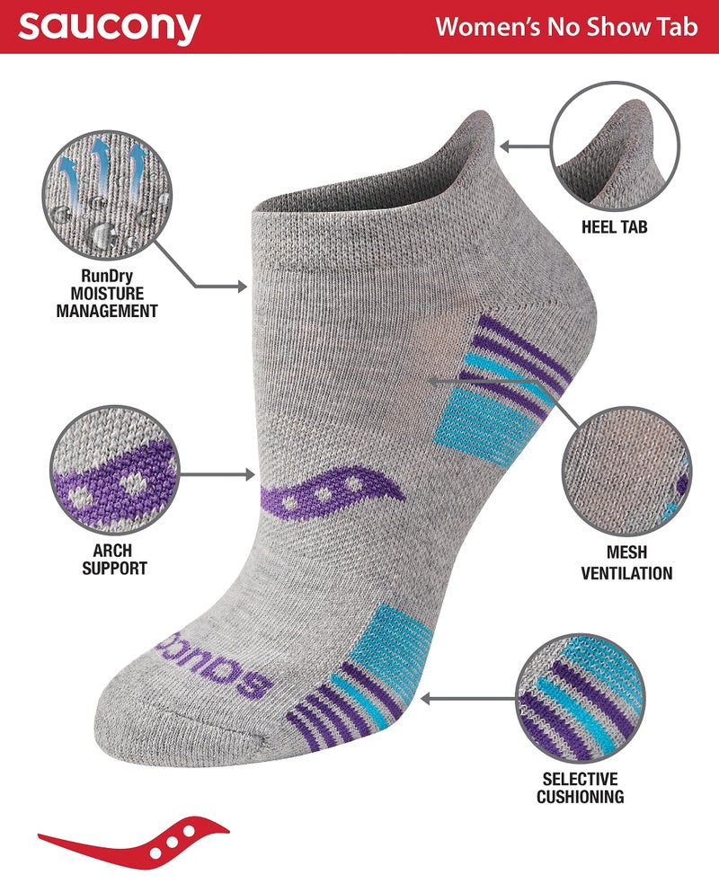 Saucony Women's RunDry Performance 8, 16 Pairs Heel Tab Athletic Socks, S-L, Grey Heather Blue Assorted (8 Pairs), Medium - Image 2