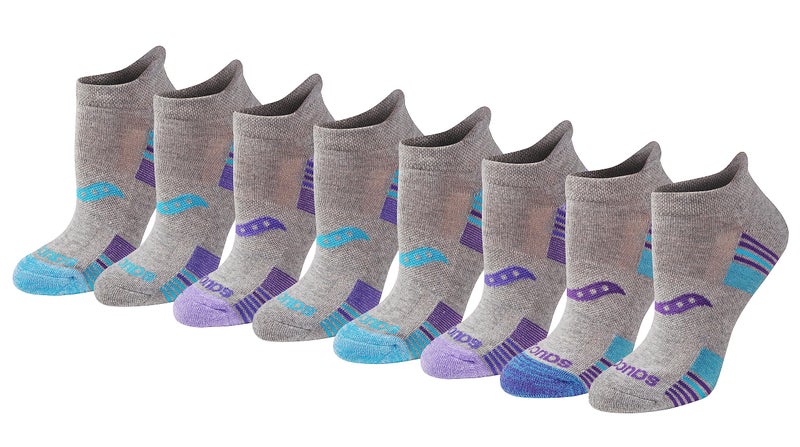 Saucony Women's RunDry Performance 8, 16 Pairs Heel Tab Athletic Socks, S-L, Grey Heather Blue Assorted (8 Pairs), Medium - Image 4