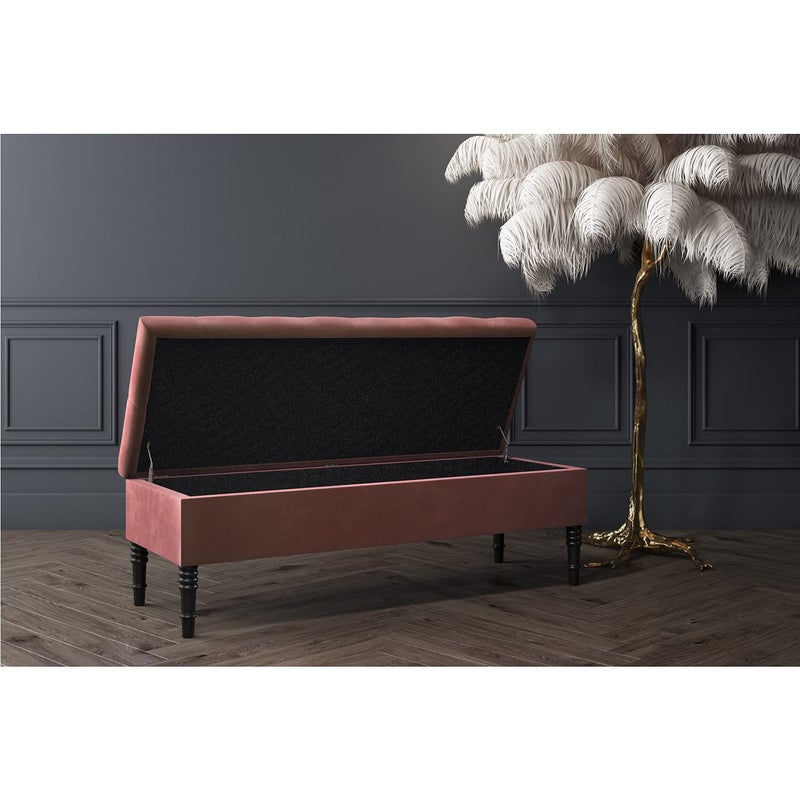 Wood Maker Bolster Velvet Tufted Storage Bench Ottoman Pouffe Footstool Sofa Couch Bed End Table Sofa Bench with Storage for Living Room Bedroom Office Settee L50D18H16 Blush Pink