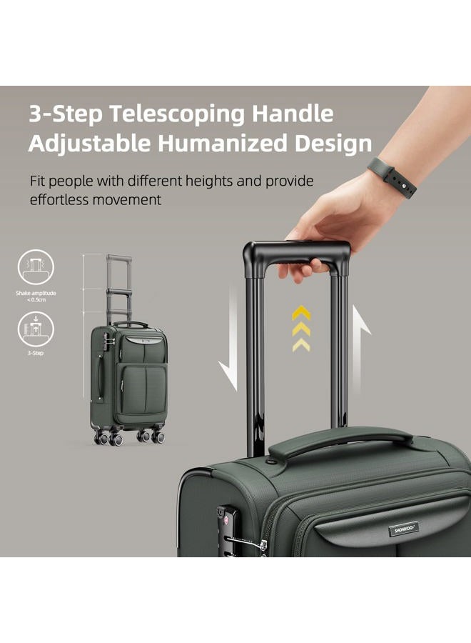 SHOWKOO Luggage Sets 3 Piece Softside Expandable Lightweight Durable Suitcase Sets Double Spinner Wheels Army Green, 20in/24in/28in - Image 4