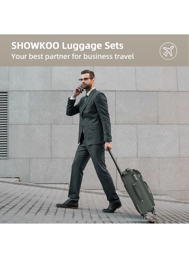 SHOWKOO Luggage Sets 3 Piece Softside Expandable Lightweight Durable Suitcase Sets Double Spinner Wheels Army Green, 20in/24in/28in - Image 2