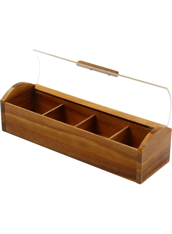 BILLI Billi Wooden Tea Box With Acrylic Cover, Brown, 10 X 10.5 31.5 cm