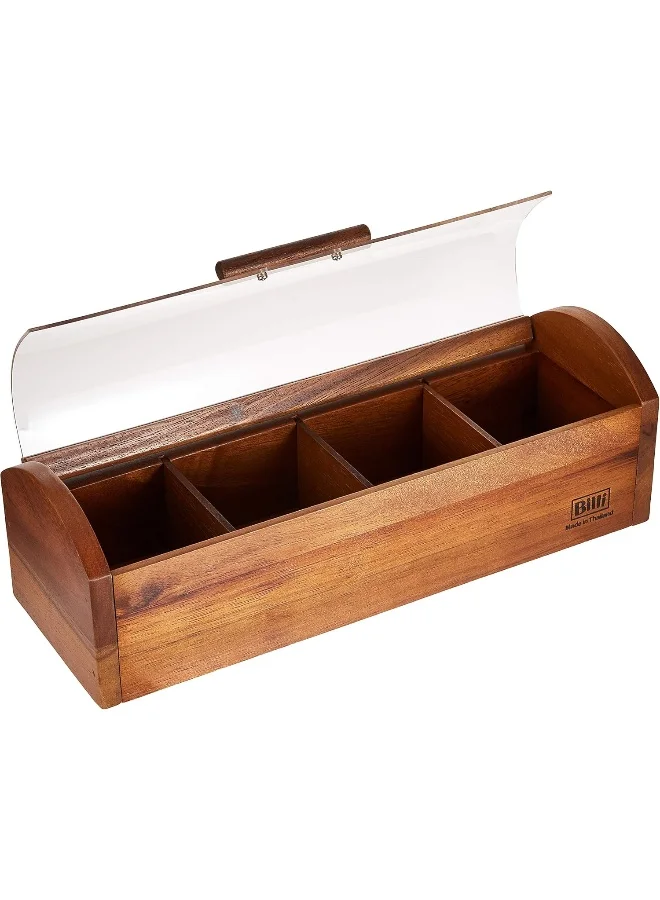 BILLI Billi Wooden Tea Box With Acrylic Cover, Brown, 10 X 10.5 31.5 cm