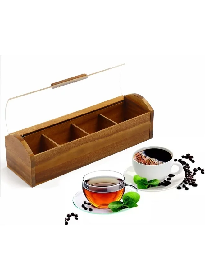 BILLI Billi Wooden Tea Box With Acrylic Cover, Brown, 10 X 10.5 31.5 cm