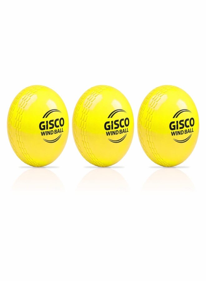 GISCO Synthetic Cricket Wind Balls Kit (Set of 3) | Yellow, Standard Size, Lightweight Practice Balls for Training, Coaching & Recreational Play - Image 1