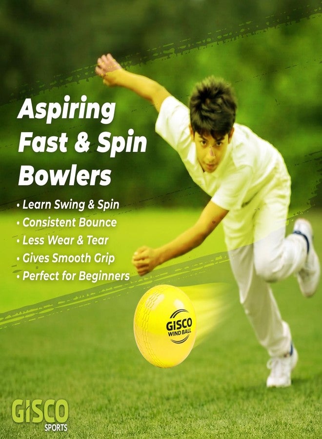 GISCO Synthetic Cricket Wind Balls Kit (Set of 3) | Yellow, Standard Size, Lightweight Practice Balls for Training, Coaching & Recreational Play - Image 3