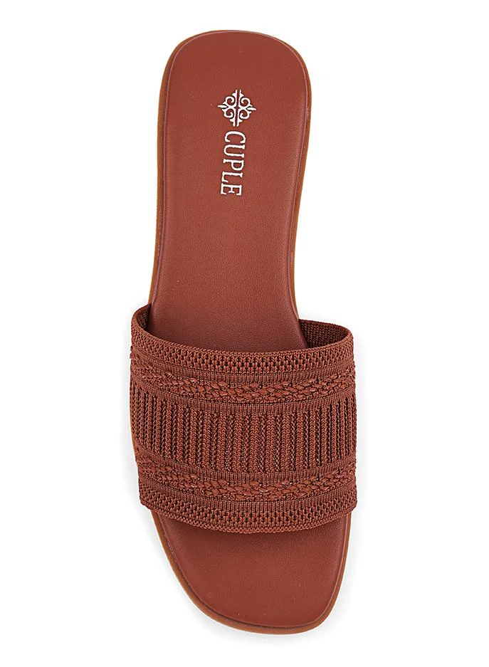 Cuple Khaki Cuple Textured Flat Slides for Women | Best Price UAE