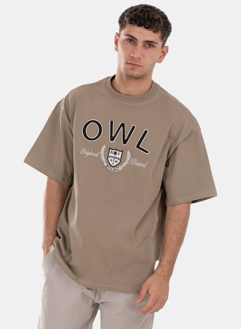 T-shirt 'NY Owl' Light Olive
