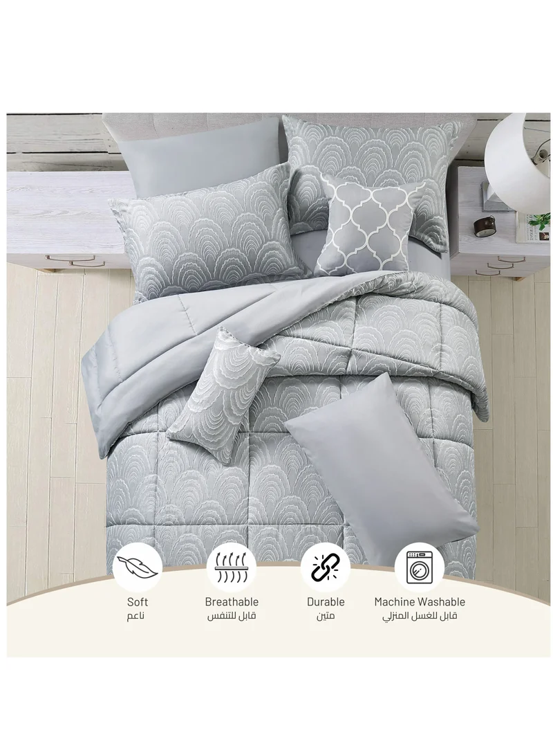 Donetella Hotel Bedding Comforter Set Single Size 5-Pcs Luxury And Stylish Quilted Comforter With Brushed Microfiber And Soft Down Alternative Filling,Grey