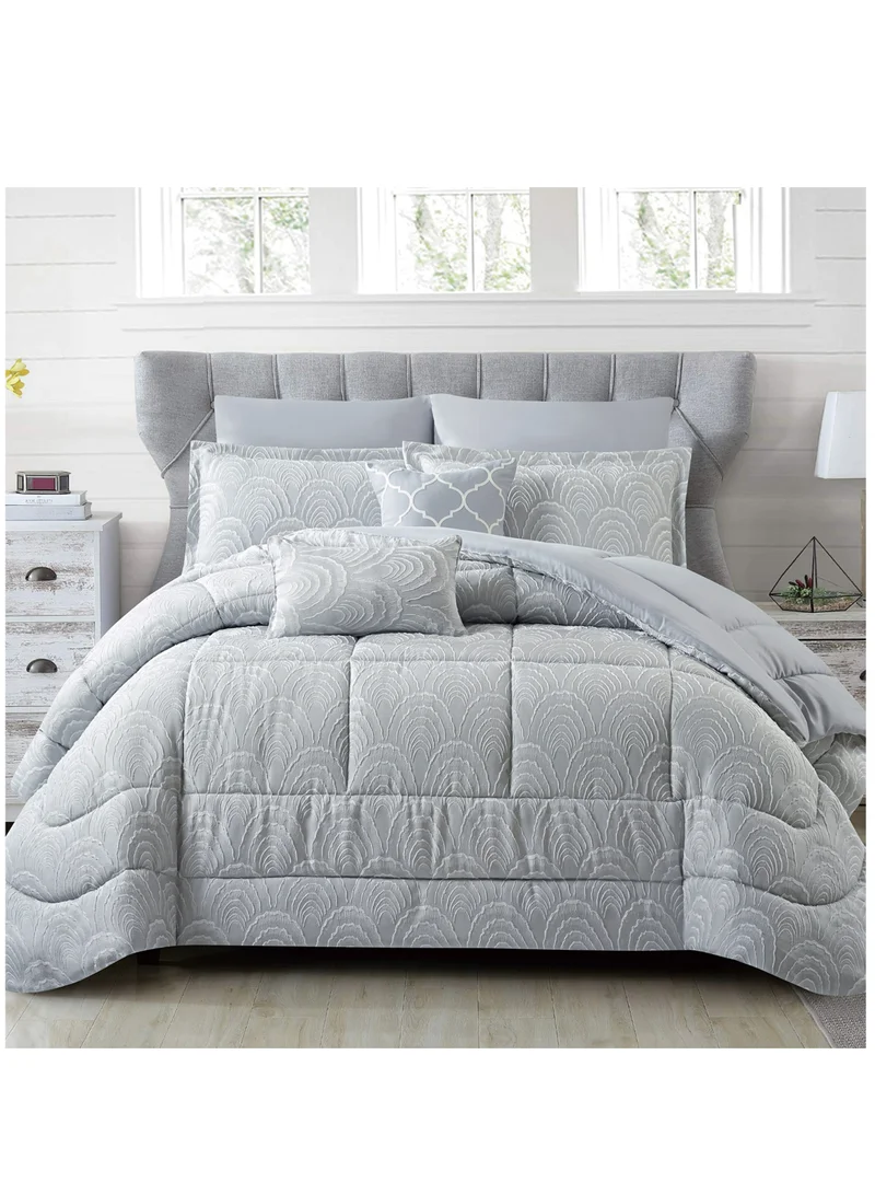 Donetella Hotel Bedding Comforter Set Single Size 5-Pcs Luxury And Stylish Quilted Comforter With Brushed Microfiber And Soft Down Alternative Filling,Grey