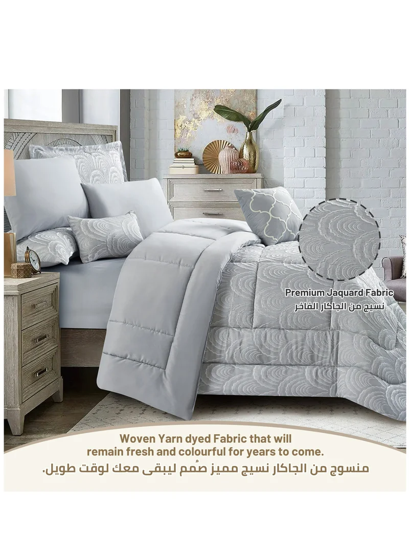 Donetella Hotel Bedding Comforter Set Single Size 5-Pcs Luxury And Stylish Quilted Comforter With Brushed Microfiber And Soft Down Alternative Filling,Grey