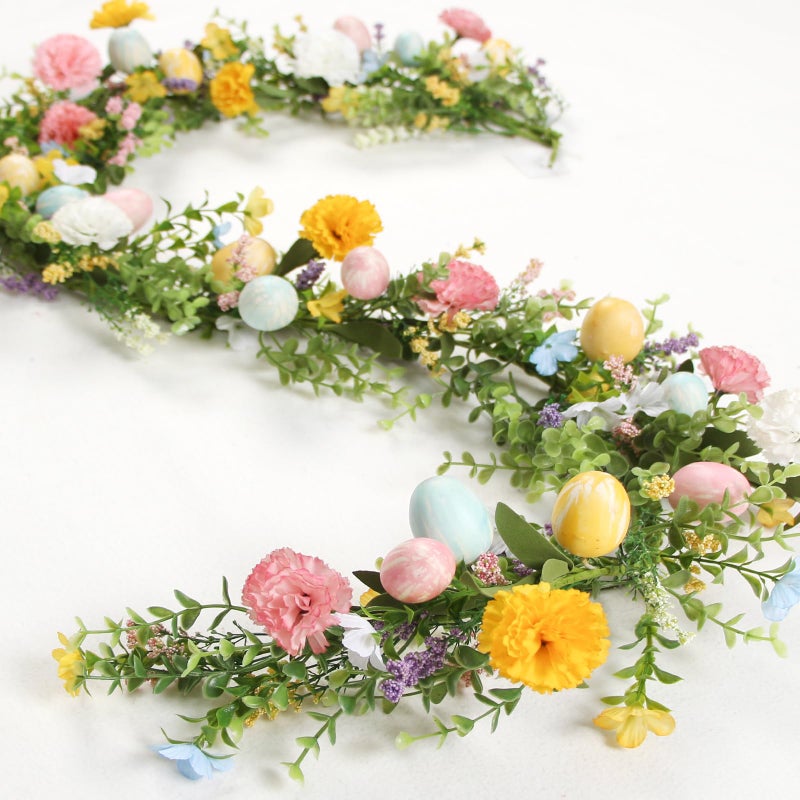 ZIFTY ZIFTY 5FT Easter Garland Spring Vine with Easter Eggs Flowers Berries for Rustic Mantle Arch Home Table Tree Decoration 