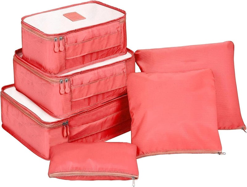 TOCINGO 7 pc / 6 pc Travel Oraganizer Packing cubes kit, Sapace Saver Multi use Bag for Men and Women, Clothes packing cubes for travel, Cupboard Oraganizer cubes (6 POUCH-WATER MELON) - Image 1