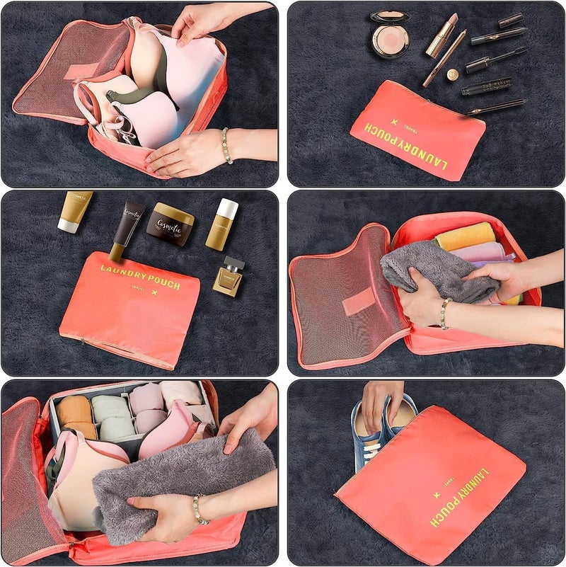 TOCINGO 7 pc / 6 pc Travel Oraganizer Packing cubes kit, Sapace Saver Multi use Bag for Men and Women, Clothes packing cubes for travel, Cupboard Oraganizer cubes (6 POUCH-WATER MELON) - Image 4
