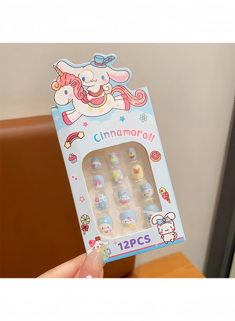 مجموعة 12 قطعة من أظافر سينامورول للأطفال، أطراف أظافر صناعية كرتونية قابلة للإزالة مع أدوات مانيكير، هدية جميلة للبنات - Image 2