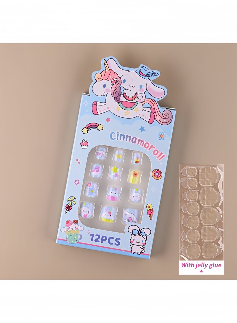 مجموعة 12 قطعة من أظافر سينامورول للأطفال، أطراف أظافر صناعية كرتونية قابلة للإزالة مع أدوات مانيكير، هدية جميلة للبنات - Image 3