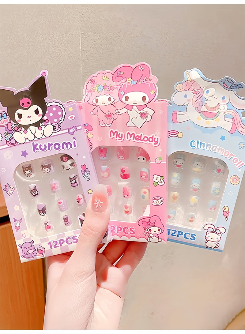 مجموعة 12 قطعة من أظافر سينامورول للأطفال، أطراف أظافر صناعية كرتونية قابلة للإزالة مع أدوات مانيكير، هدية جميلة للبنات - Image 5