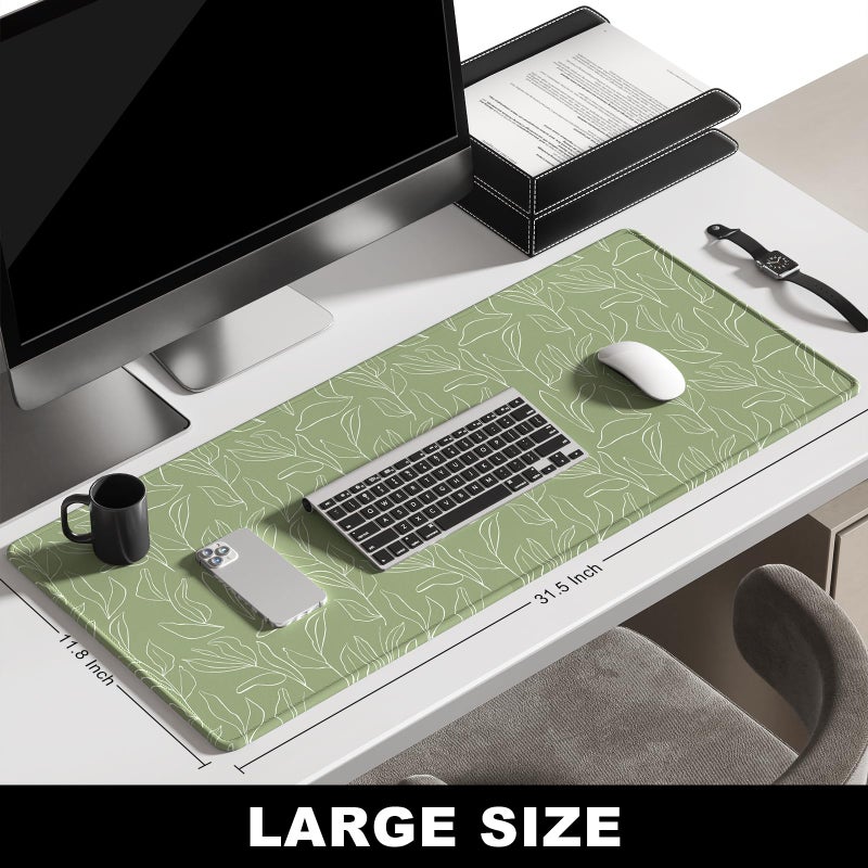 BOSOBO Large Desk Pad - XXL XL Extended Gaming Mouse Pad, Office & Home Mat, Long Keyboard Cover, Desktop Full Cover 31.5 x 11.8 Inches, Minimalist Green Leaf - Image 2