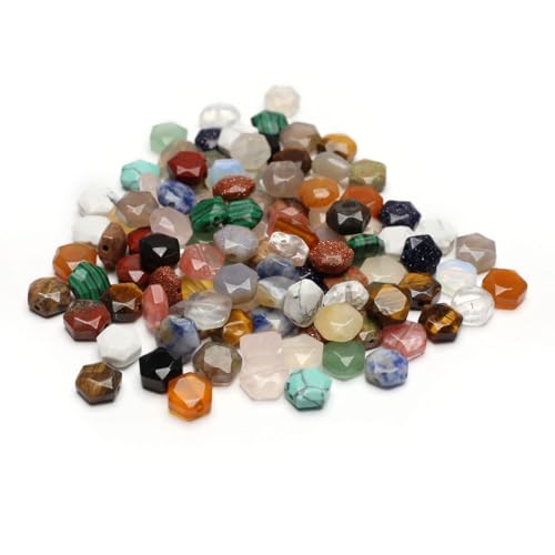 LE SKY 40 Pcs Healing Loose Beads Hexagon Shape Faceted Natural Necklace Stone Pendants Crystal Charms for Jewelry Making DIY Craft - Image 1