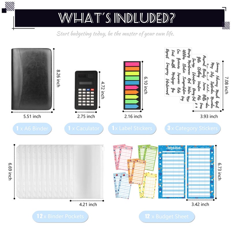 Nefeeko Budget Binder with Zipper Envelopes, Cash Envelopes for Budgeting, A6 PU Leather Budget Planner 2026 with Cash Envelopes Calculator, Bill Money Organizer for Cash Saving Budget System Wallet - Image 3
