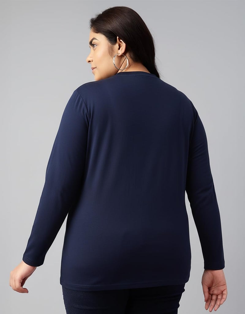 JUNEBERRY® Pure Cotton Oversized Baggy Fit Core Solid Full Sleeve Plus Size T-Shirt for Women & Girls (JB_PS_FS_NVY_XXL) - Image 4