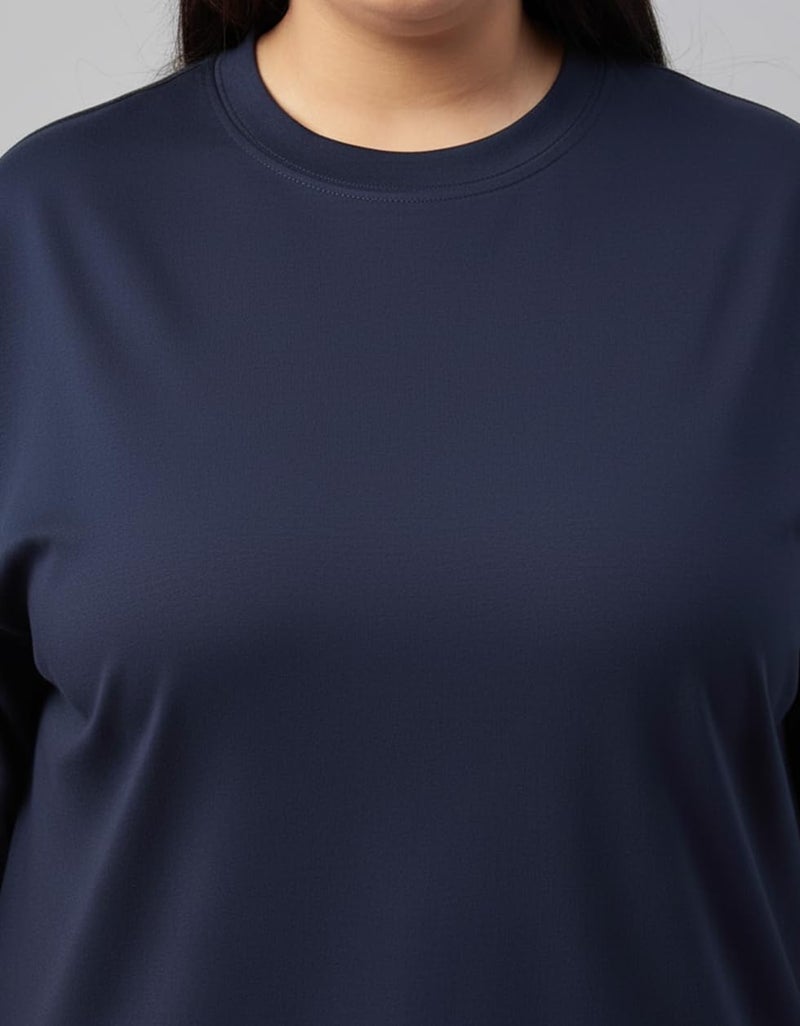 JUNEBERRY® Pure Cotton Oversized Baggy Fit Core Solid Full Sleeve Plus Size T-Shirt for Women & Girls (JB_PS_FS_NVY_XXL) - Image 2